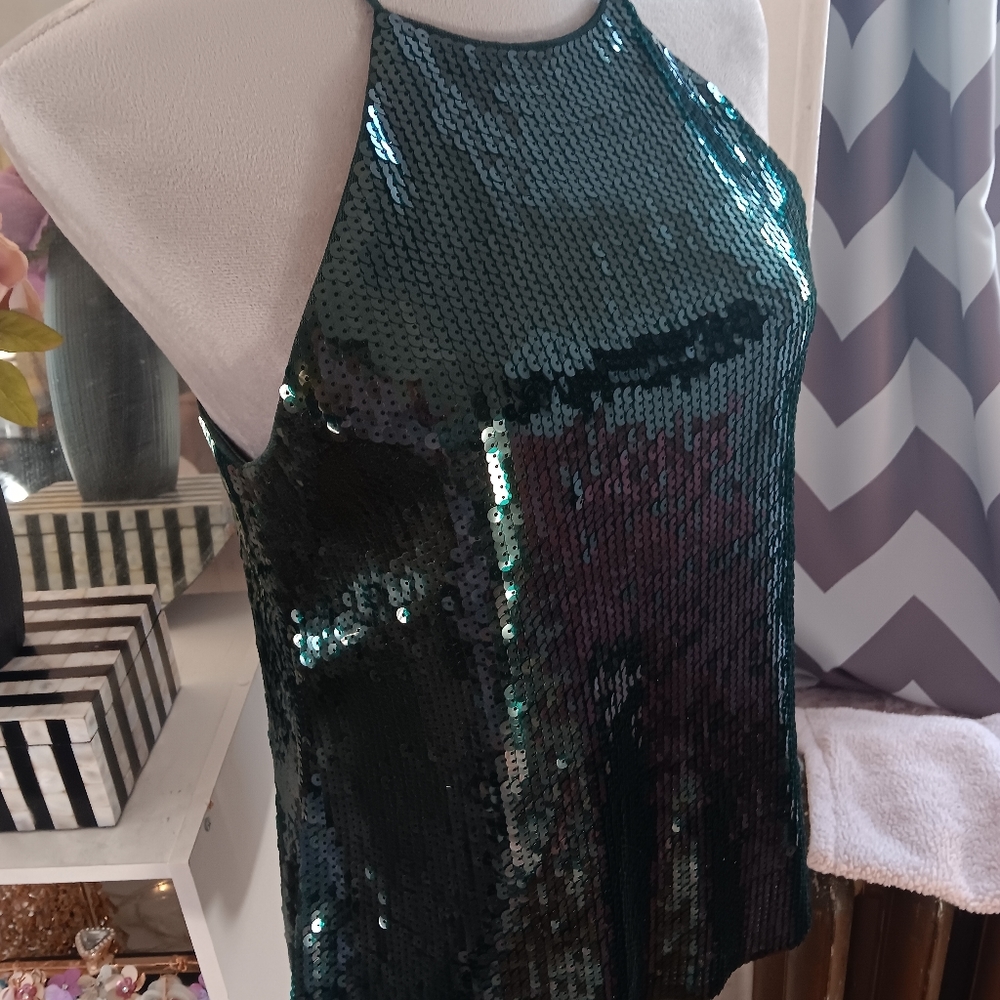 Express Green Sequin Dressy Tank Cami Holiday St. Patrick's Day